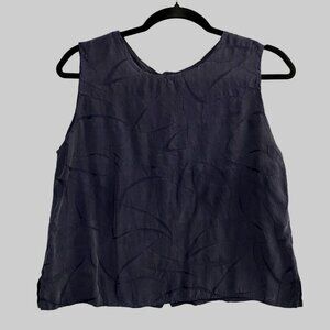 FAT HAT Women Boxy Top Sz M Dark Blue Crop Button Back Sleeveless Casual 47-30